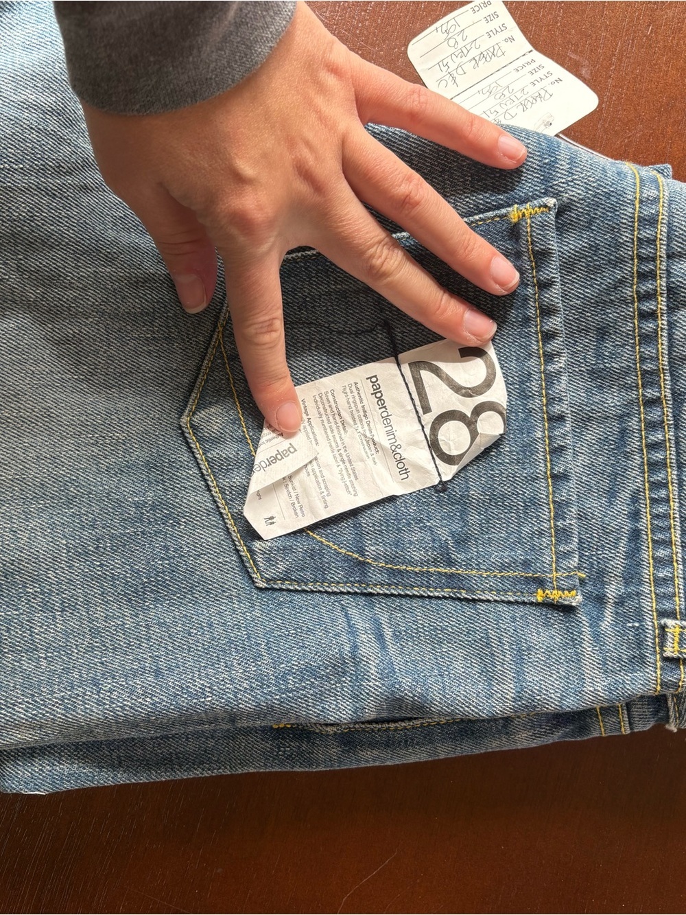 Paper Denim & Cloth light blue jeans with yellow stitching y2k - Picture 3 of 4